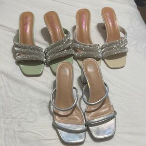 Chic Silver and Cream Heels with Open-Toe Design